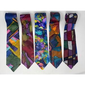 Men's Vintage Ketch Bright‎ Watercolor Geometric Patterned Ties Set of 5